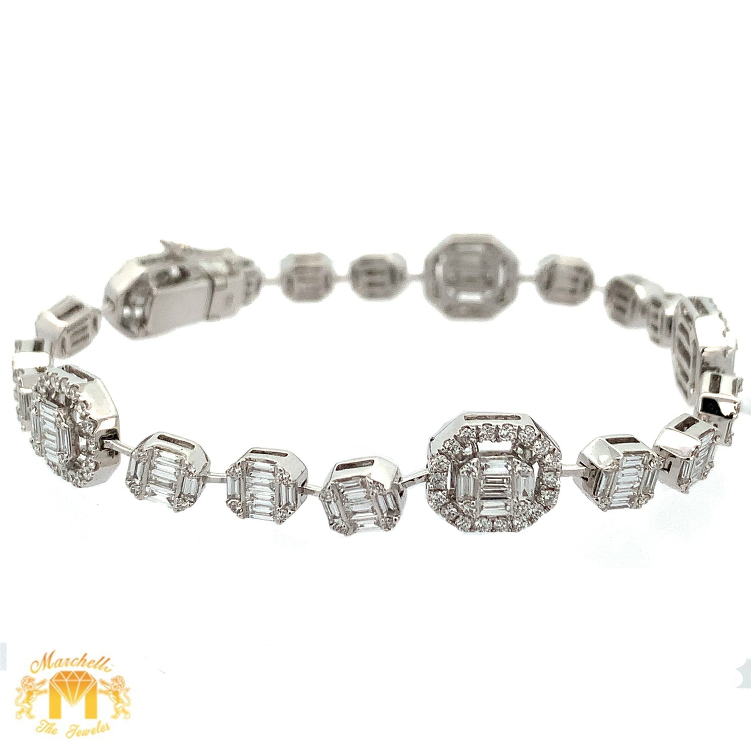 VVS/vs high clarity EF color diamonds 18k White Gold Fancy Bracelet with Round and Baguette Diamonds