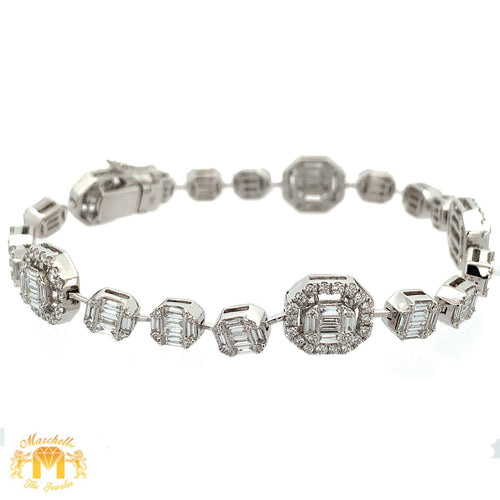 VVS/vs high clarity EF color diamonds 18k White Gold Fancy Bracelet with Round and Baguette Diamonds