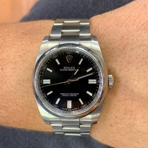 Full factory 36mm Rolex Watch with Stainless Steel Oyster Bracelet (Black dial with white hour markers) (Model number: 116000)