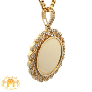 14k Yellow Gold and Diamond Picture Pendant and Yellow Gold Cuban Link Chain