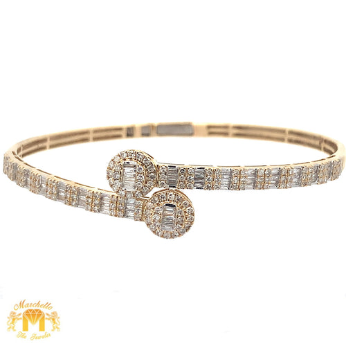 Yellow Gold and Diamond Twin Round Bangle Bracelet with Round and Baguette diamonds