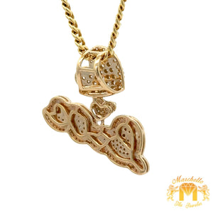 Gold and Diamond LOVE pendant and Gold Cuban Link Chain Set