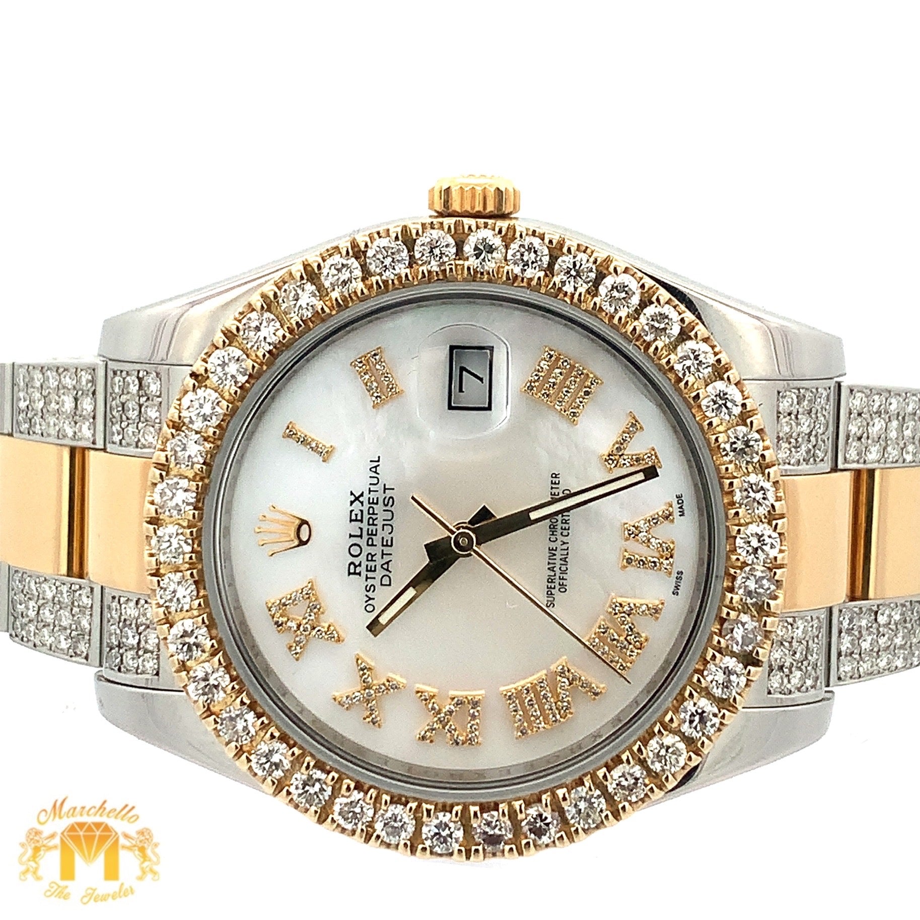 41mm Rolex Watch with Two Tone Oyster Diamond Bracelet Mother of