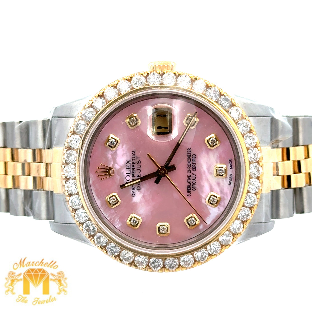 36mm Rolex Diamond Watch with Two-Tone Jubilee Bracelet (Pink mother of pearl diamond dial)