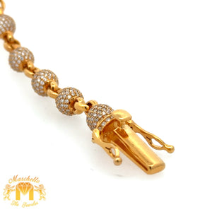 9ct diamonds 14k solid Yellow Gold Beaded Bracelet with Round Diamonds