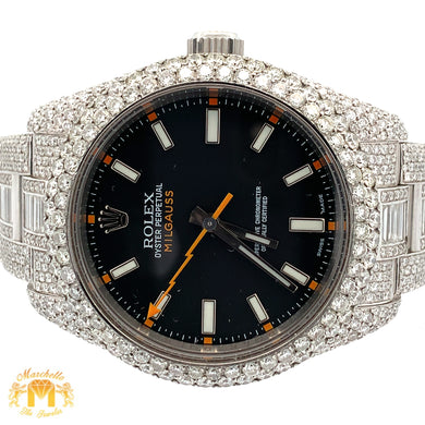 40mm Iced out Rolex Milgauss Watch with Stainless Steel Oyster Bracelet