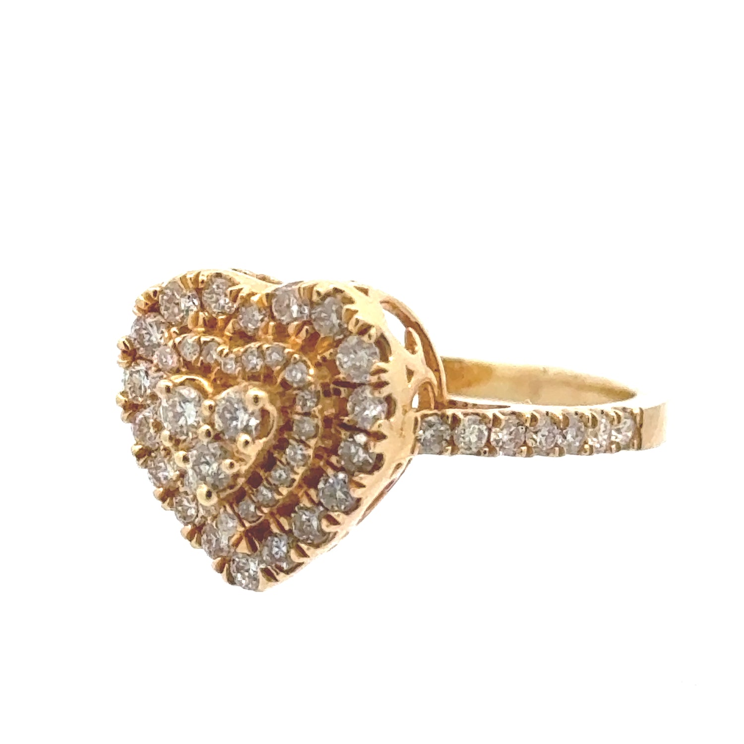 14k Yellow Gold and Diamond Heart RIng with Round Diamonds