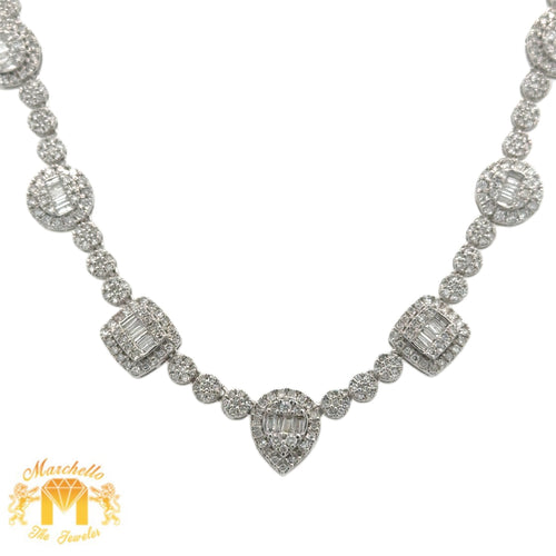 3.44ct diamonds 10k White Gold Fancy Necklace with Baguette and Round Diamonds