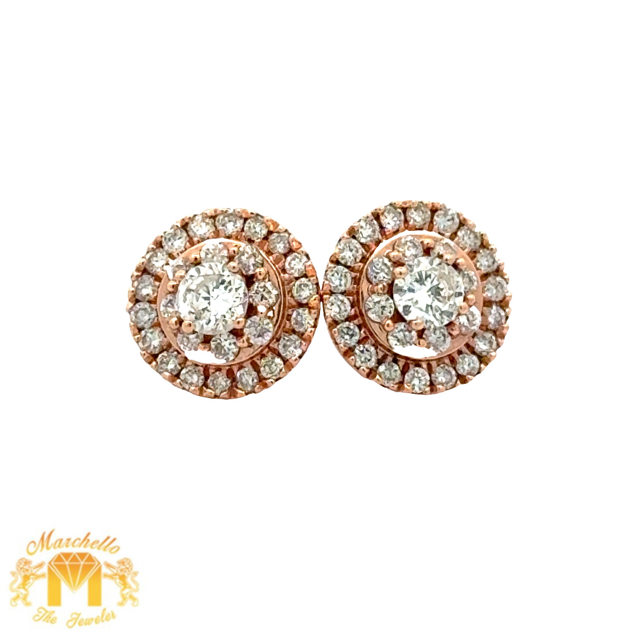 14k rose gold and diamond Earrings with Round Diamonds