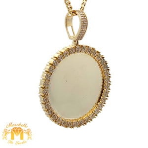 14k Yellow Gold and Diamond Picture Pendant with Round Diamonds and 14k Yellow Gold Cuban Link Chain Set