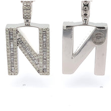 Load image into Gallery viewer, 14k White Gold Large Initial Pendant with Baguette and Round Diamonds ( A to Z )
