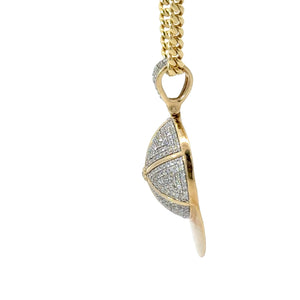 Yellow Gold and Diamond Cap Pendant and Yellow Gold Cuban Chain