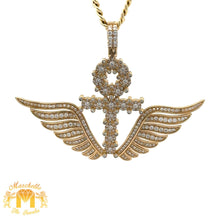 Load image into Gallery viewer, 14k Yellow Gold and Diamond Ankh Pendant with Round Diamonds and Yellow Gold Cuban Link Chain