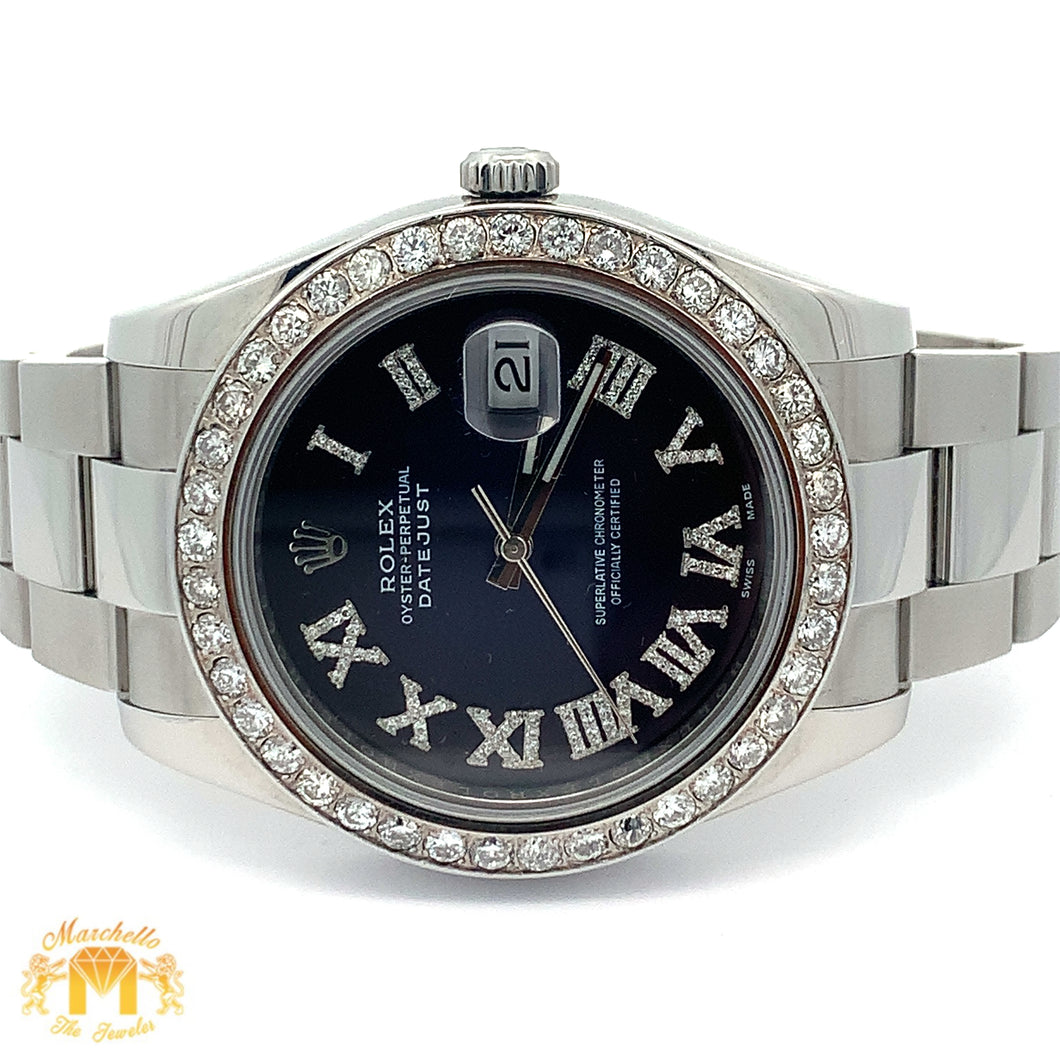 41mm Rolex Diamond Watch with Stainless Steel Oyster Bracelet (diamond bezel and dial)