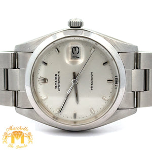 34mm Rolex Watch with Stainless Steel Oyster Bracelet (silver dial, smooth bezel)