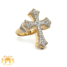 Load image into Gallery viewer, Yellow Gold and Diamond Cross Ring with Round and Baguette Diamonds