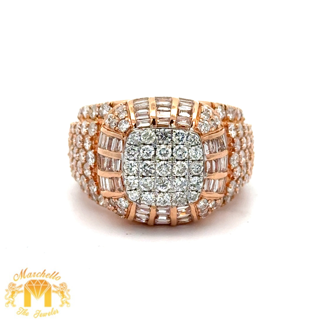 3.75ct diamonds 14k gold Men`s Ring with Round and Baguette Diamonds (choose your color)