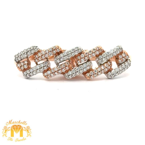 14k Two-Tone: Rose and White Gold and Diamond Two Finger Ring with Round Diamonds