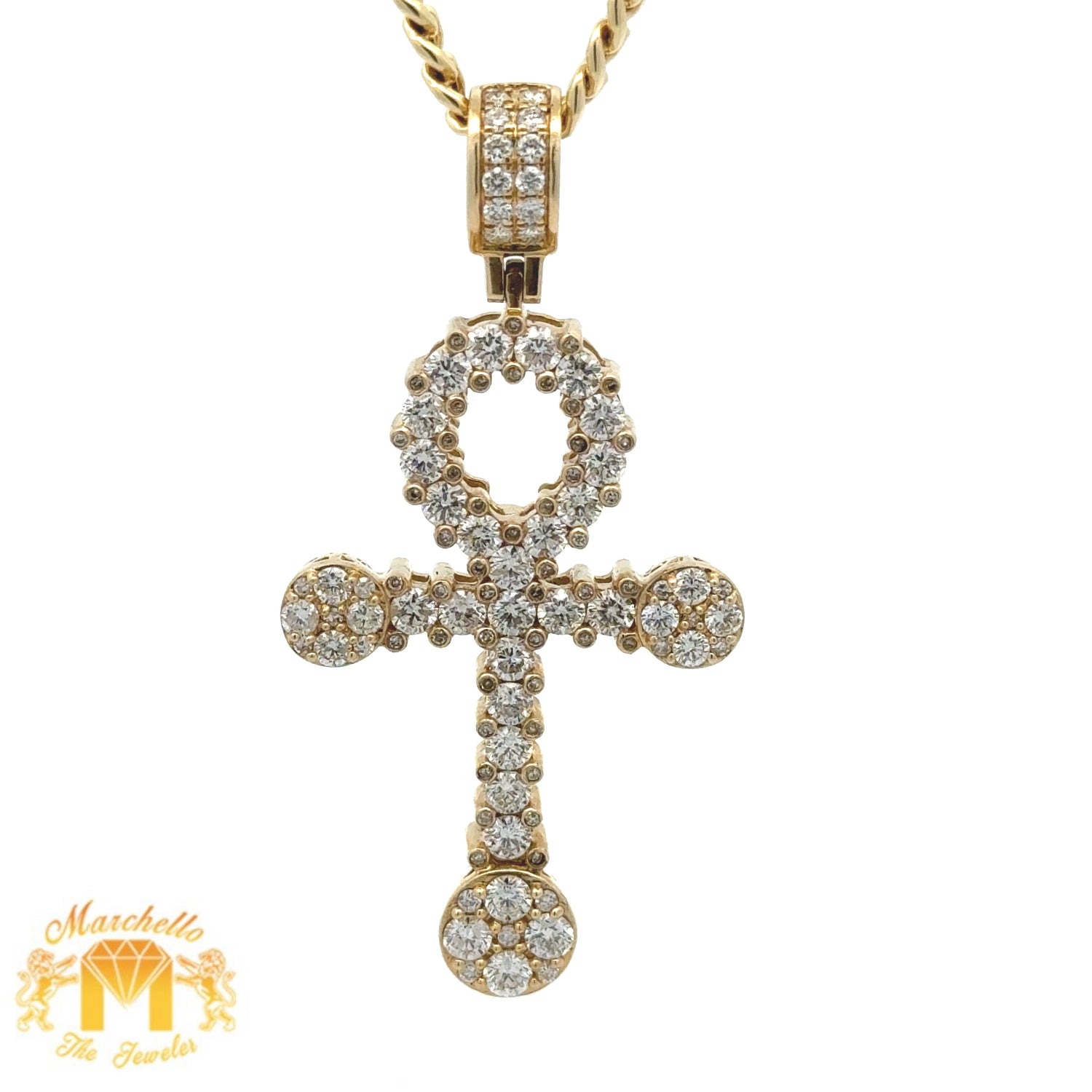 14k Yellow Gold and Diamond Ankh Pendant with Round Diamonds