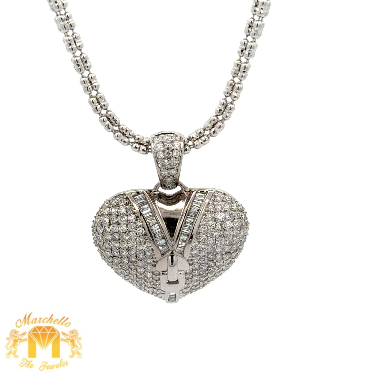 14k gold and diamond Heart Pendant and Gold Ice Link Chain (choose your color)  (VALENTINE`S DAY SPECIAL)