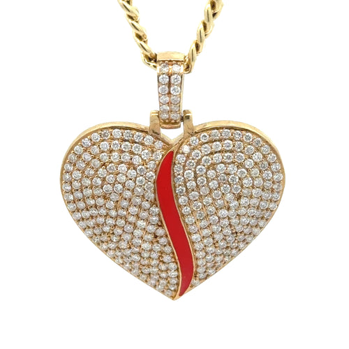 14k Yellow Gold Broken Heart Pendant and Yellow Gold Cuban Link Chain