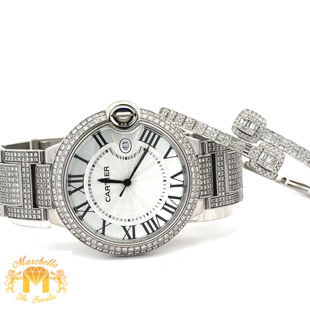 4 piece deal: 40mm Cartier Ballon Bleu De Diamond Watch + White Gold and Diamond Twin Square Bracelet + Complimentary Earrings + Gift from MTJ