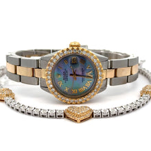 Load image into Gallery viewer, 4 piece deal: 26mm Rolex Watch with Two-Tone Oyster Bracelet + Gold and Diamond 3 Hearts Bracelet + Complimentary Earrings+ Gift from MTJ