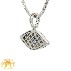 14k White Gold and Diamond Evil Eye Pendant and 2mm Ice Link Chain Set