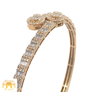 Yellow Gold and Diamond Twin Round Bangle Bracelet with Round and Baguette diamonds