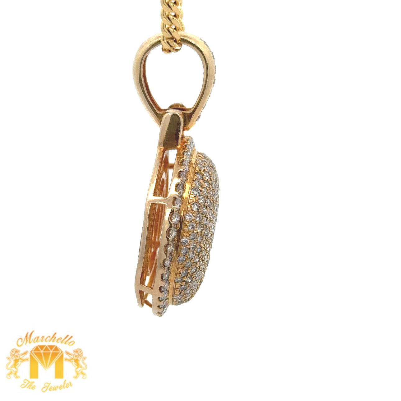 4ct diamonds Yellow Gold Round Shape Pendant and Yellow Gold Cuban Link Chain