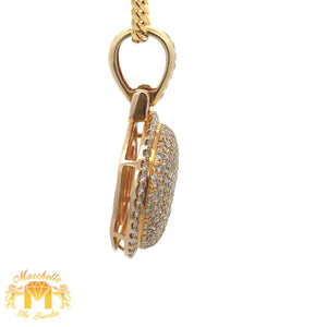 4ct diamonds Yellow Gold Round Shape Pendant and Yellow Gold Cuban Link Chain