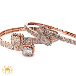 6 piece deal: Rose Gold and Diamond Twin Square Cuff Bracelets His & Hers + 2 free pair of gold & diamond earrings + 2 gifts from Marchello the Jeweler