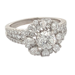 2.85ct diamonds 18k White Gold Flower Shaped Engagement Ring with Pear and Round Diamonds (LIMITED EDITION)