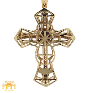 Yellow Gold and Diamond Cross Pendant with Baguette and Round Diamonds