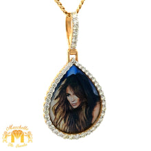 Load image into Gallery viewer, 3ct diamonds Yellow Gold Tear Drop Picture Pendant and Yellow Gold Cuban Link Chain Set