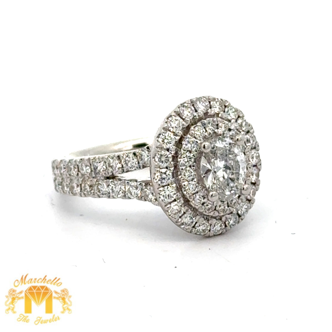 14k white gold and diamond Oval shape Engagement Ring