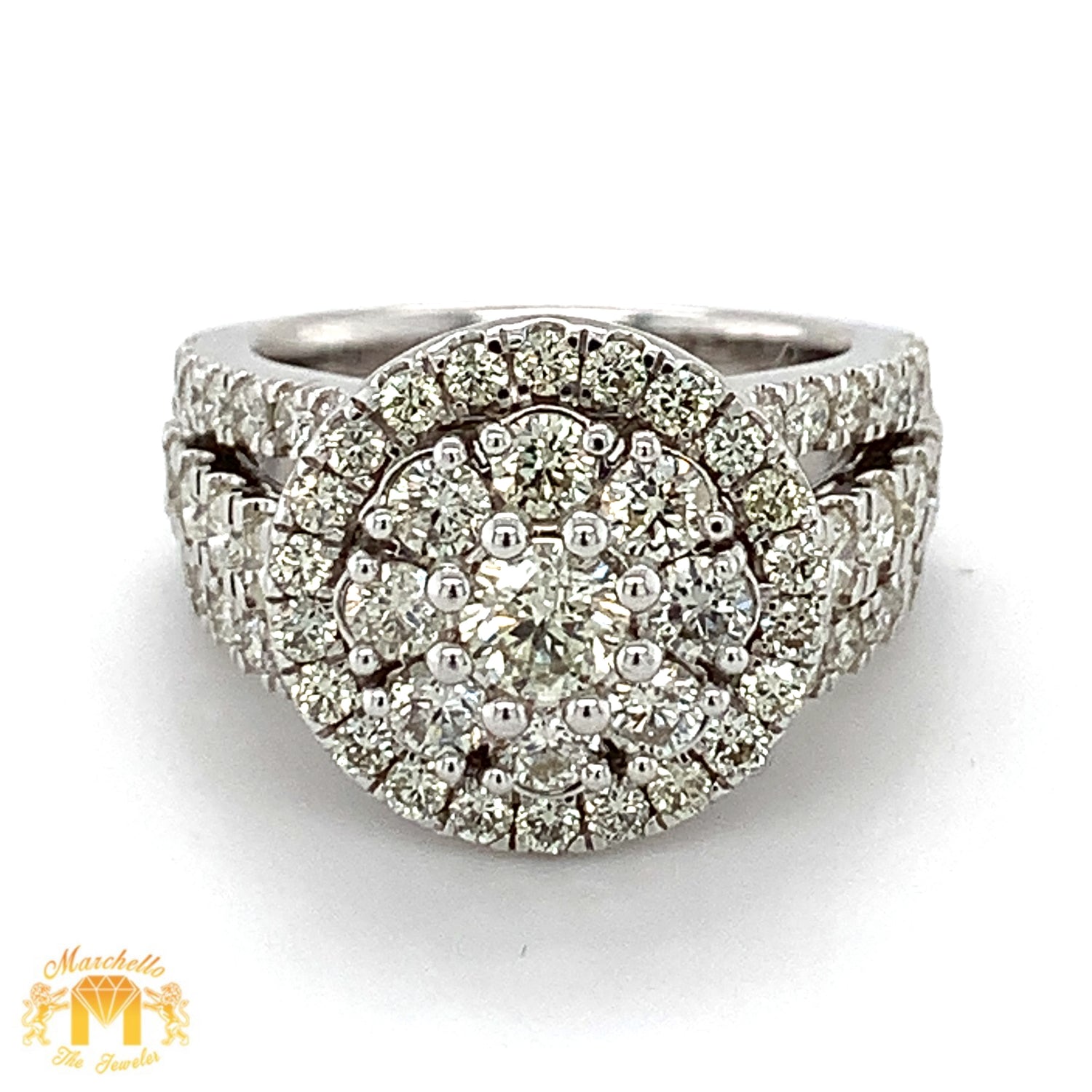 3 piece deal: 3ct Diamond White Gold Flower Shape Unisex`Rind+ White Gold Flower Earrings Set with Round Diamonds +Gift from Marchello the Jeweler