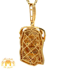 4.50ct Diamonds 14k Yellow Gold Jesus Head Pendant and Yellow Gold Cuban Link Chain