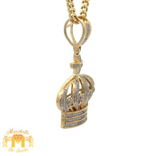 Load image into Gallery viewer, 14k Yellow gold and Diamond Crown Pendant and Yellow Gold Cuban Chain