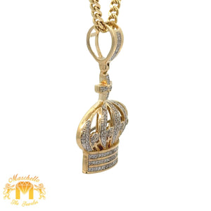 14k Yellow gold and Diamond Crown Pendant and Yellow Gold Cuban Chain