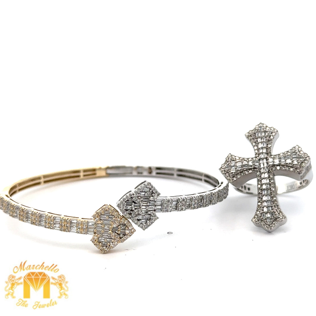 White Gold and Diamond Cross Ring and Two-Tone: Yellow and White Gold Twin Cross Bracelet