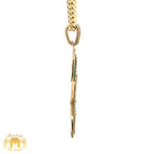 Load image into Gallery viewer, 14k Yellow Gold and Diamond Leave Pendant with Round Diamonds and 14k Yellow Gold Cuban Link Chain Set