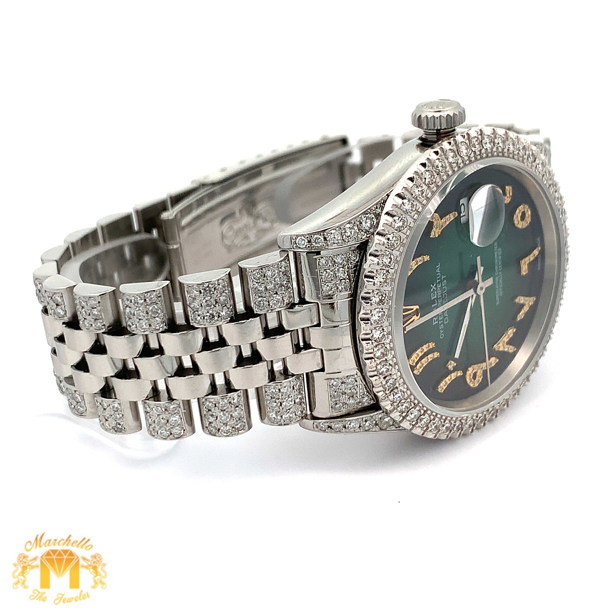 7ct Diamond Iced out 36mm Rolex Watch with Stainless Steel Jubilee Bra – MTJ