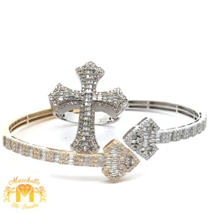 White Gold and Diamond Cross Ring and Two-Tone: Yellow and White Gold Twin Cross Bracelet