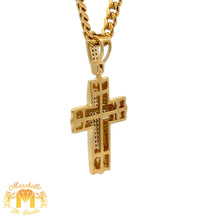 Load image into Gallery viewer, Yellow Gold and Diamond Cross Pendant with Round Diamonds and Yellow Gold Cuban Link Chain