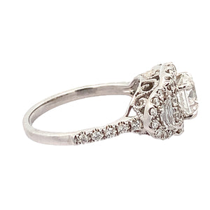 18k White Gold Engagement Ring with Half Moon and Round Diamonds