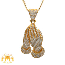 Load image into Gallery viewer, 3.50ct Diamonds 14k Yellow Gold Praying Hand Pendant and 14k Yellow Gold Cuban Link Chain