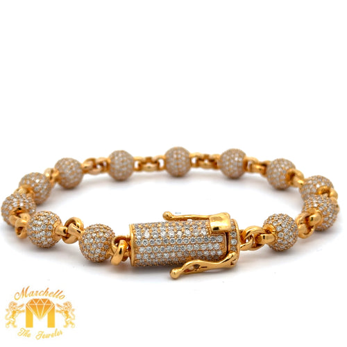 9ct diamonds 14k solid Yellow Gold Beaded Bracelet with Round Diamonds