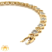 Load image into Gallery viewer, Gold and Diamond Heart &amp; Flower shaped Fancy Link Bracelet with Baguette and Round Diamonds
