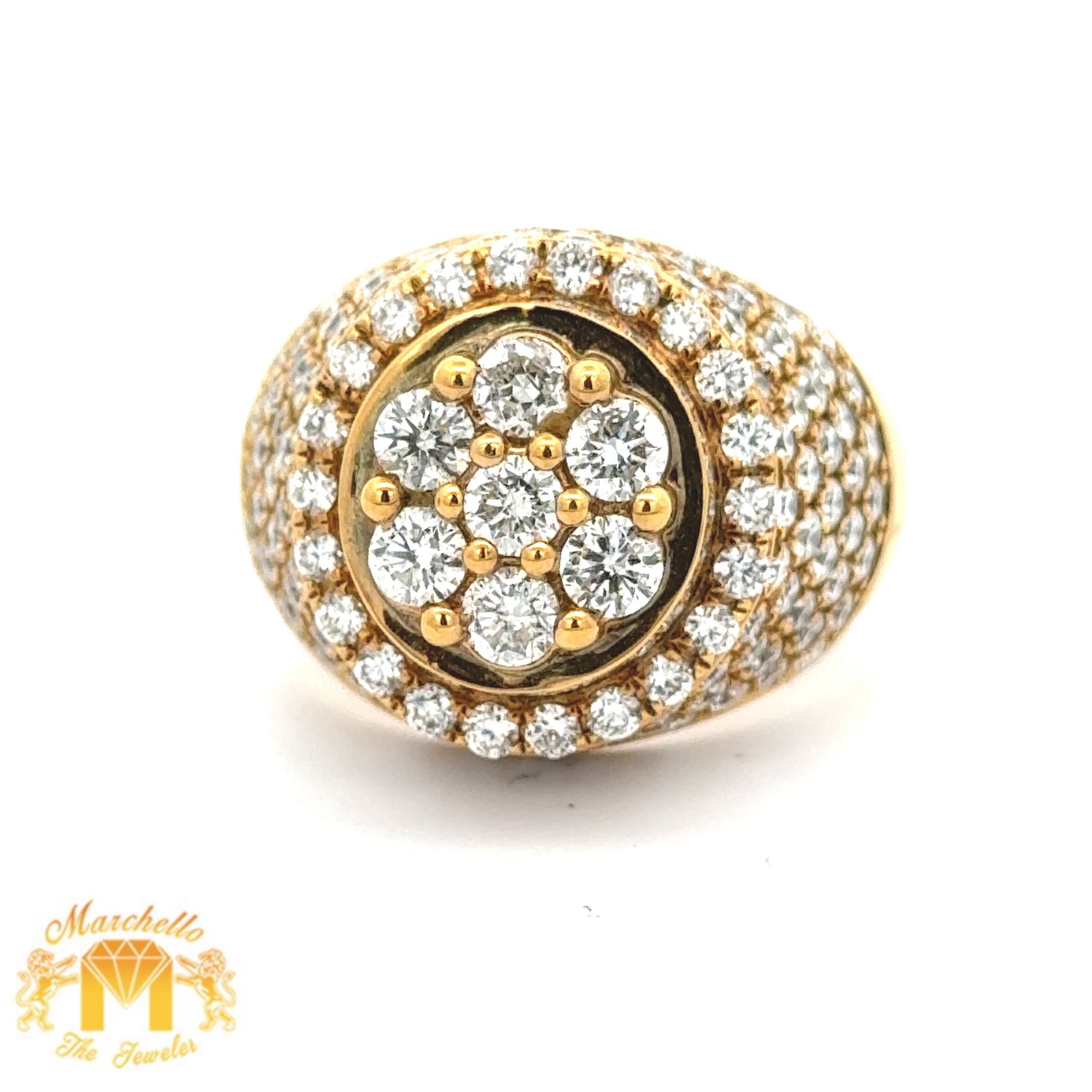 3.88ct diamonds 14k Yellow Gold Men`s Cake Ring with Round Diamonds